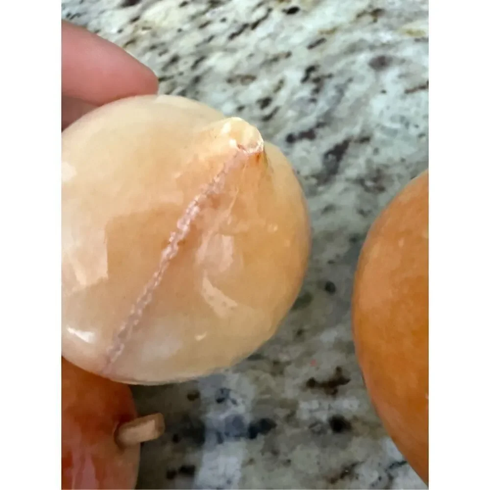 Vintage Alabaster Stone Fruit – Set of 3 Hand-Carved Realistic Decorative Fruit
